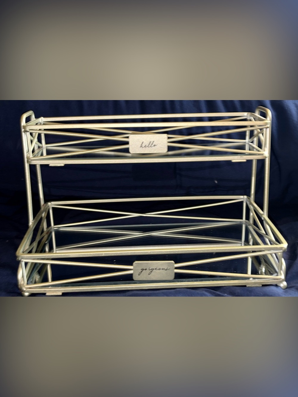 Gold Metal Accent Tray with 'hello' and 'gorgeous' Plaques - Home Accents